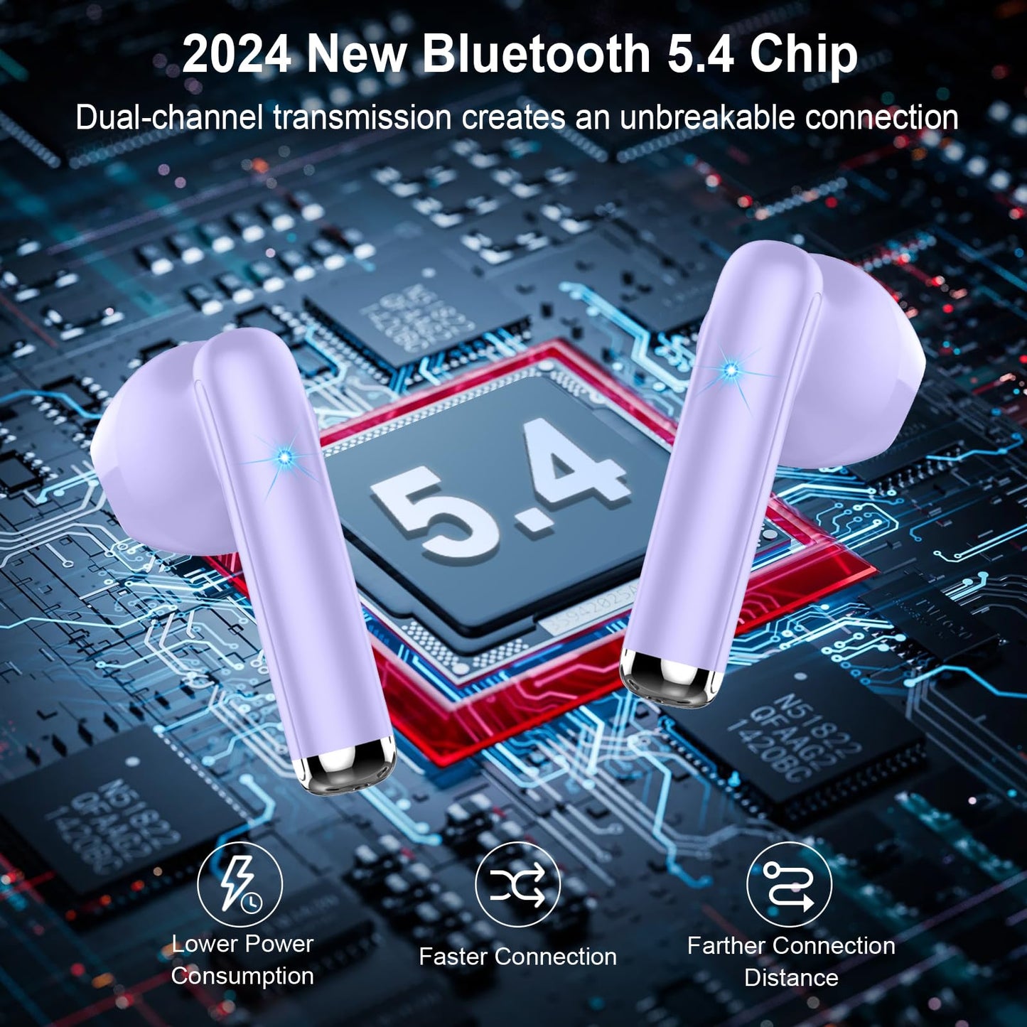Bluetooth In-Ear Kopfhörer – Kabellos, Bluetooth 5.4, 48 h, 4 ENC Mics, Tiefer Bass, IPX7, USB-C, LED-Anzeige