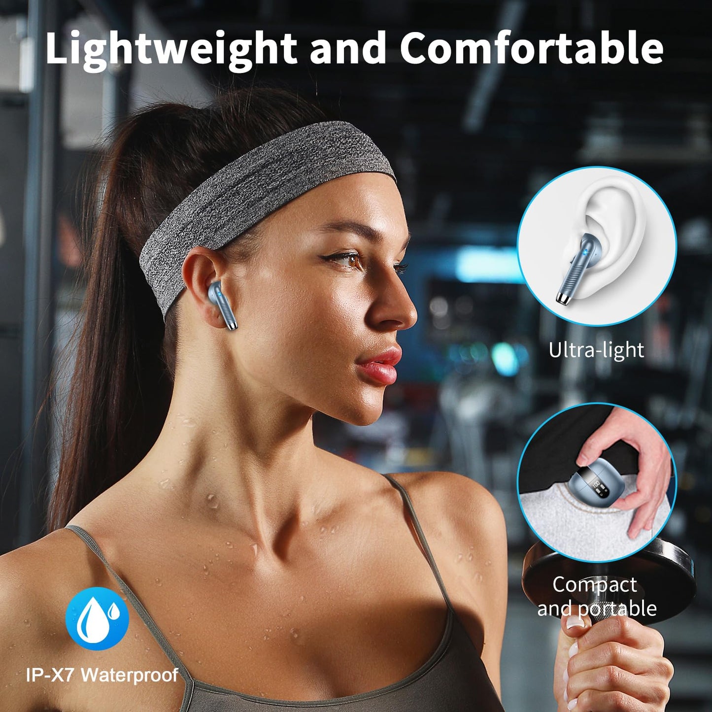 Bluetooth In-Ear Kopfhörer – Kabellos, Bluetooth 5.4, 48 h, 4 ENC Mics, Tiefer Bass, IPX7, USB-C, LED-Anzeige