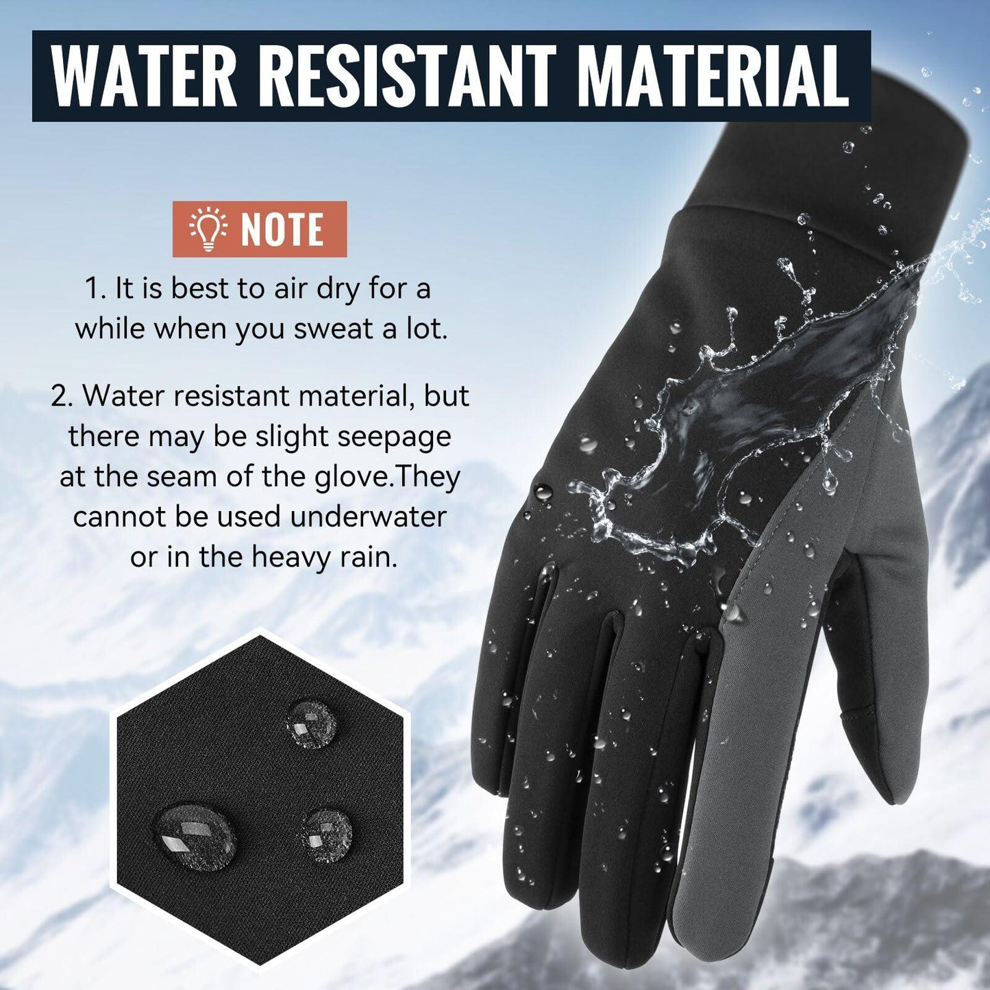 OZERO Herren Wasserdicht Thermohandschuhe, Touchscreen Winterhandschuhe Fahrhandschuhe Fahrradhandschuhe Laufhandschuhe Alcovic