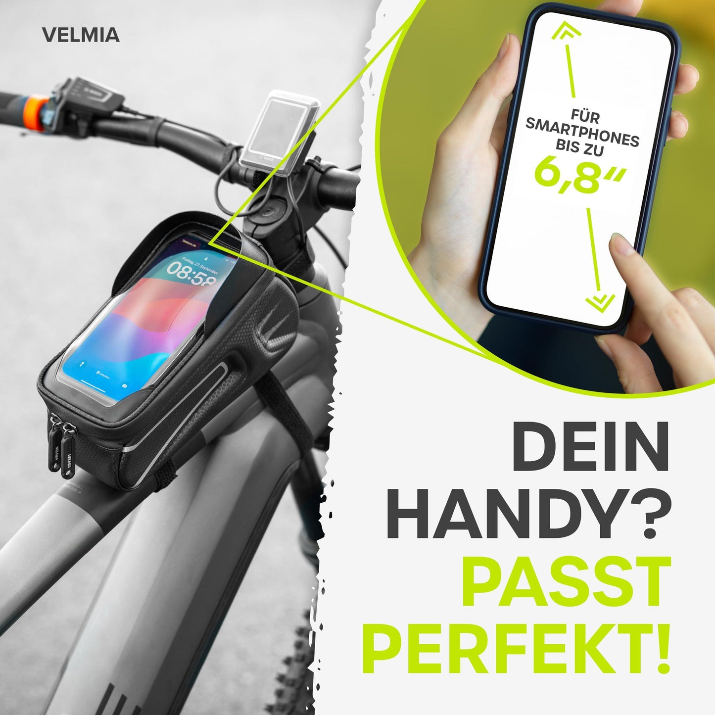VELMIA Fahrrad Rahmentasche Wasserdicht - Fahrrad Handyhalterung ideal zur Navigation - Fahrradtasche Rahmen, Fahrrad Handytasche, Fahrradzubehör Alcovic