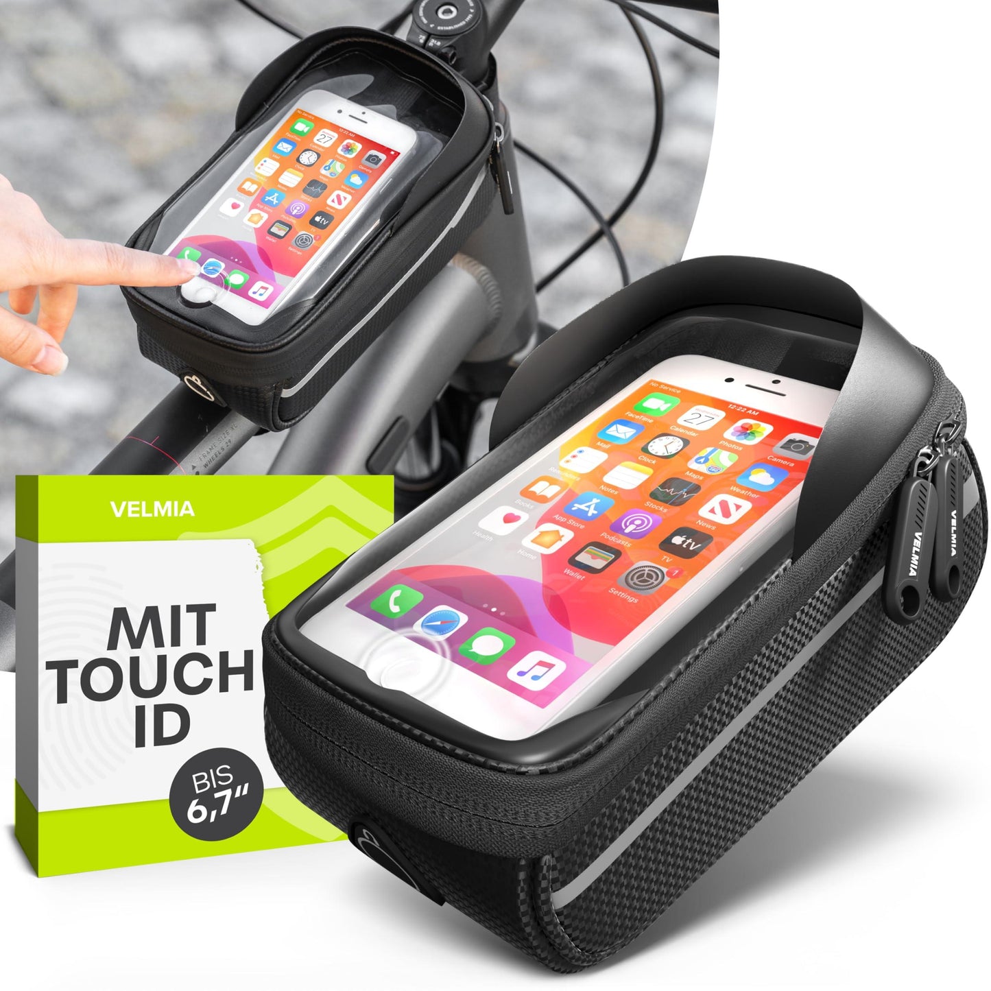 VELMIA Fahrrad Rahmentasche Wasserdicht - Fahrrad Handyhalterung ideal zur Navigation - Fahrradtasche Rahmen, Fahrrad Handytasche, Fahrradzubehör Alcovic