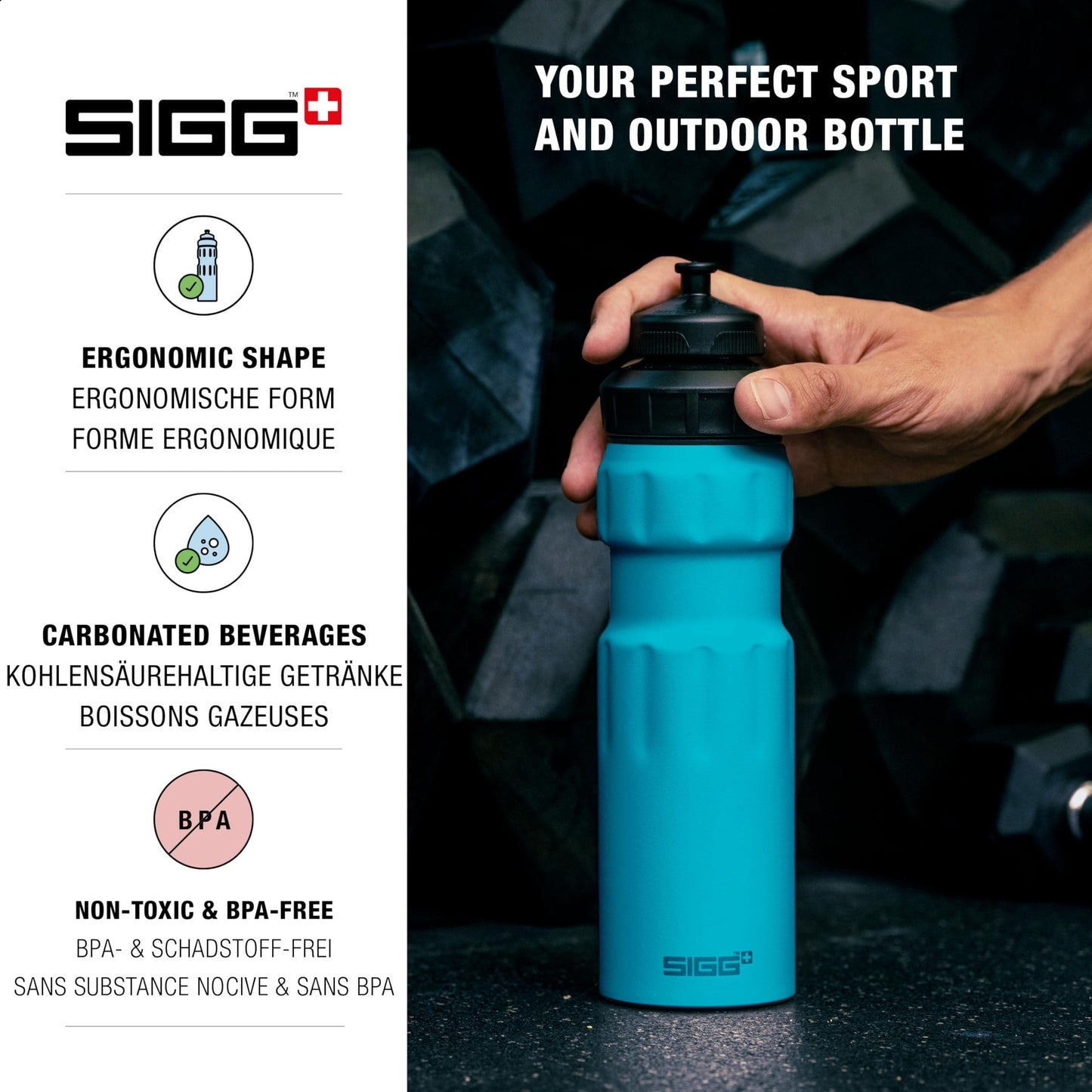 SIGG - Alu Sport Trinkflasche - WMB Sports - Mit 3-Stufen-Sportverschluss - Klimaneutral Zertifiziert - Auslaufsicher - Federleicht - BPA-frei - 0,75L Alcovic
