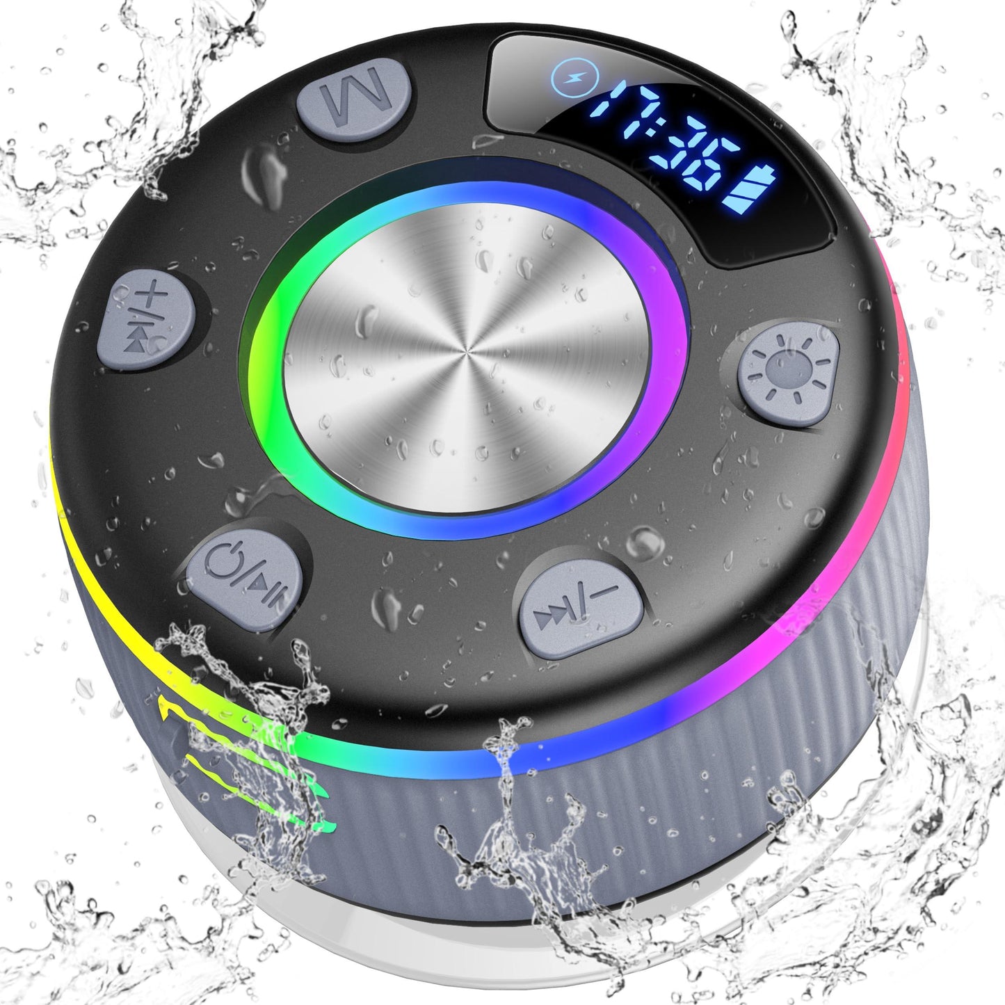 PRSCFUM Bluetooth Lautsprecher, Musikbox Bluetooth, Bluetooth 5.3 Box, IP7 wasserdichte Klein Lautsprecher mit Licht, Badezimmerlautsprecher mit Saugnapf, für Badezimmer, Party, Reisen (NEU) Alcovic