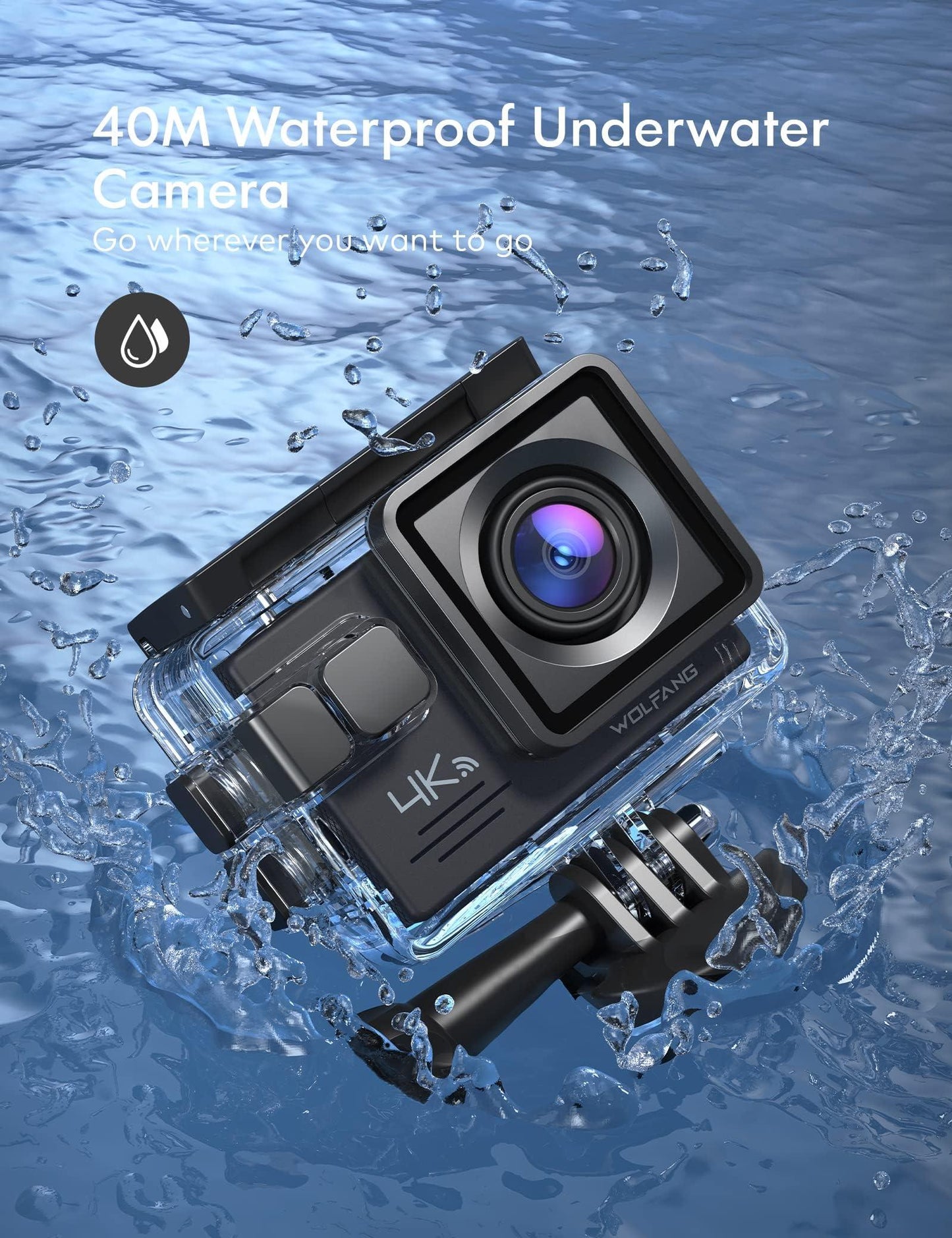 WOLFANG Action Cam 4K30FPS 20MP mit 32GB microSDXC Speicherkarte WiFi 40M Unterwasserkamera Wasserdicht EIS Actioncam Fernregler Mikrofon Zubehör Kit Alcovic