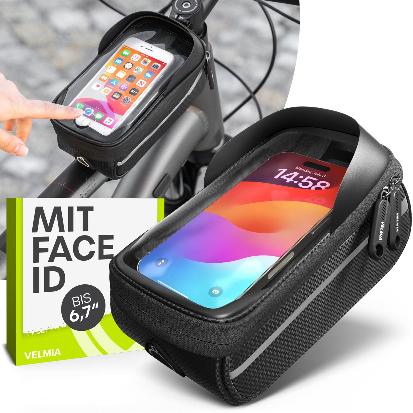VELMIA Fahrrad Rahmentasche Wasserdicht - Fahrrad Handyhalterung ideal zur Navigation - Fahrradtasche Rahmen, Fahrrad Handytasche, Fahrradzubehör Alcovic