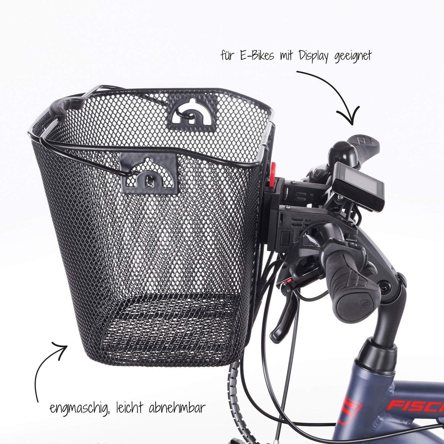 FISCHER Lenkerkorb mit Schnellbefestigung, speziell für E-Bikes entwickelt, Tragkraft 5kg, passend für alle gängigen Displays mit einer Breite von 9 cm, u.a. für BOSCH Displays Alcovic