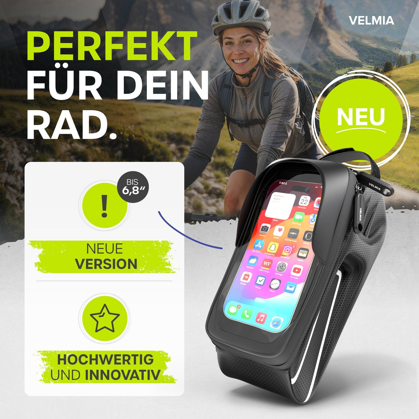 VELMIA Fahrrad Rahmentasche Wasserdicht - Fahrrad Handyhalterung ideal zur Navigation - Fahrradtasche Rahmen, Fahrrad Handytasche, Fahrradzubehör Alcovic