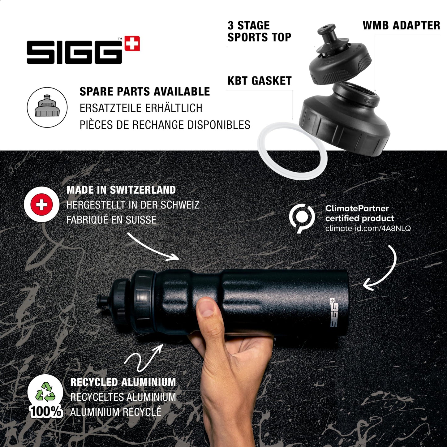 SIGG - Alu Sport Trinkflasche - WMB Sports - Mit 3-Stufen-Sportverschluss - Klimaneutral Zertifiziert - Auslaufsicher - Federleicht - BPA-frei - 0,75L Alcovic