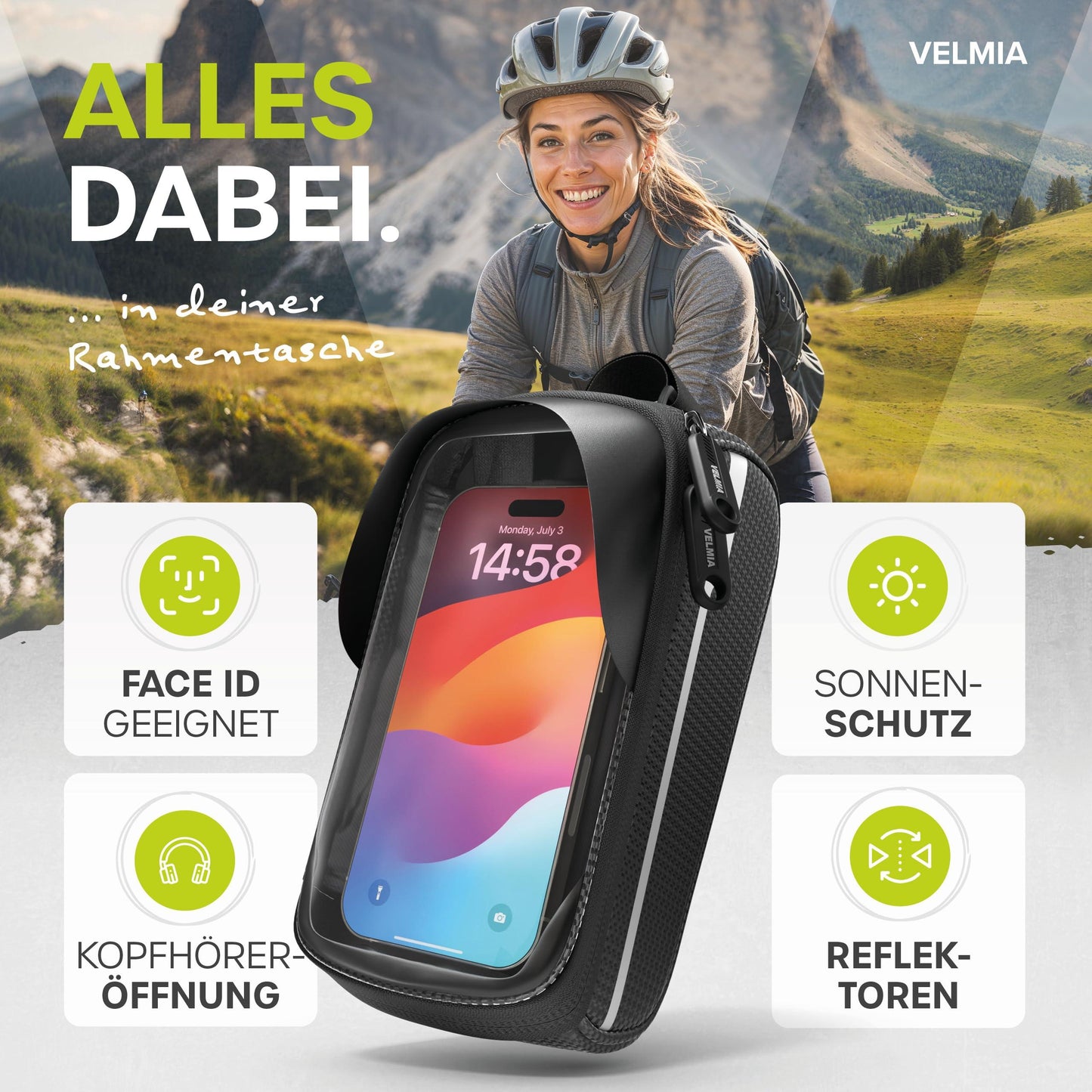 VELMIA Fahrrad Rahmentasche Wasserdicht - Fahrrad Handyhalterung ideal zur Navigation - Fahrradtasche Rahmen, Fahrrad Handytasche, Fahrradzubehör Alcovic