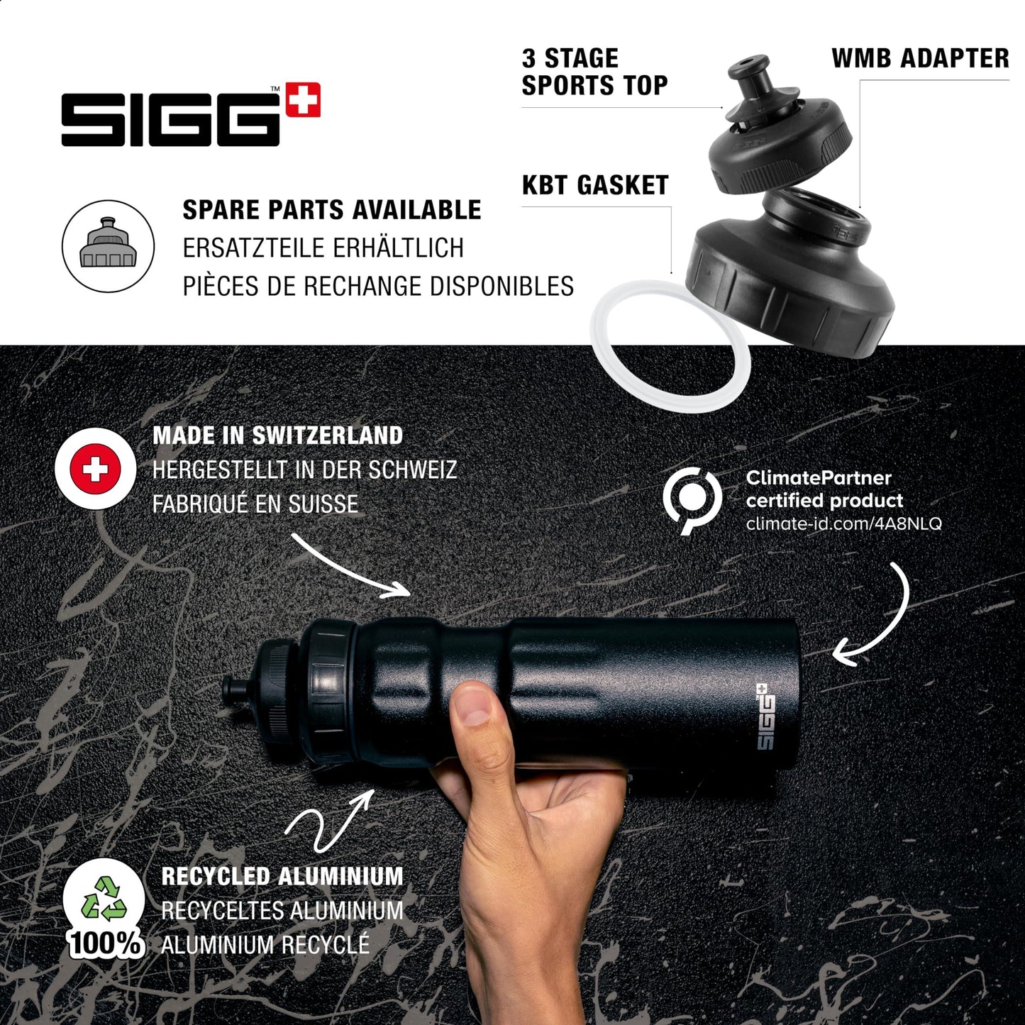 SIGG - Alu Sport Trinkflasche - WMB Sports - Mit 3-Stufen-Sportverschluss - Klimaneutral Zertifiziert - Auslaufsicher - Federleicht - BPA-frei - 0,75L Alcovic