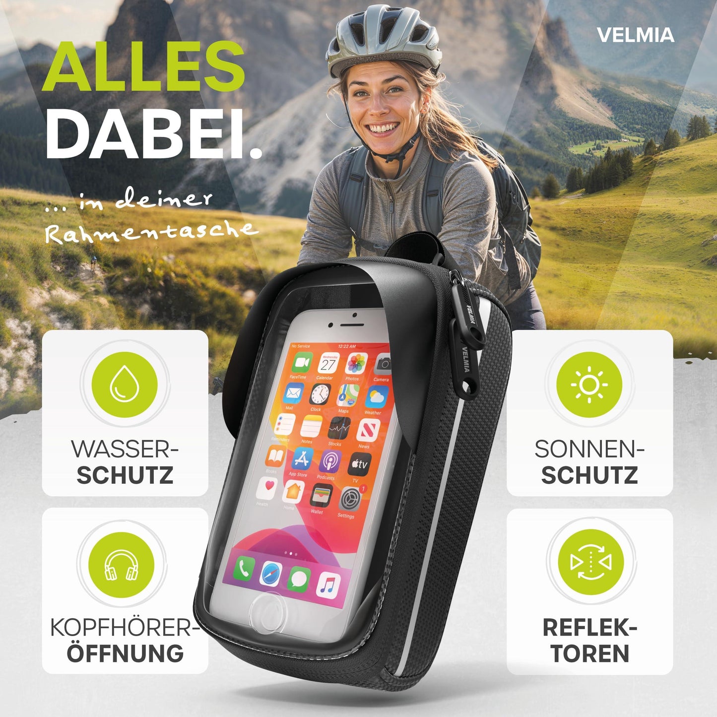 VELMIA Fahrrad Rahmentasche Wasserdicht - Fahrrad Handyhalterung ideal zur Navigation - Fahrradtasche Rahmen, Fahrrad Handytasche, Fahrradzubehör Alcovic