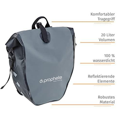 Prophete Seitenpacktasche, Fahrradtasche, Gepäckträgertasche, grau, Volumen: 20 Liter, wasserdicht Alcovic