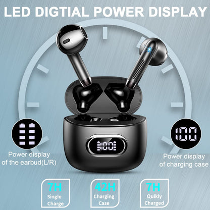 Bluetooth In-Ear Kopfhörer – Kabellos, Bluetooth 5.4, 48 h, 4 ENC Mics, Tiefer Bass, IPX7, USB-C, LED-Anzeige