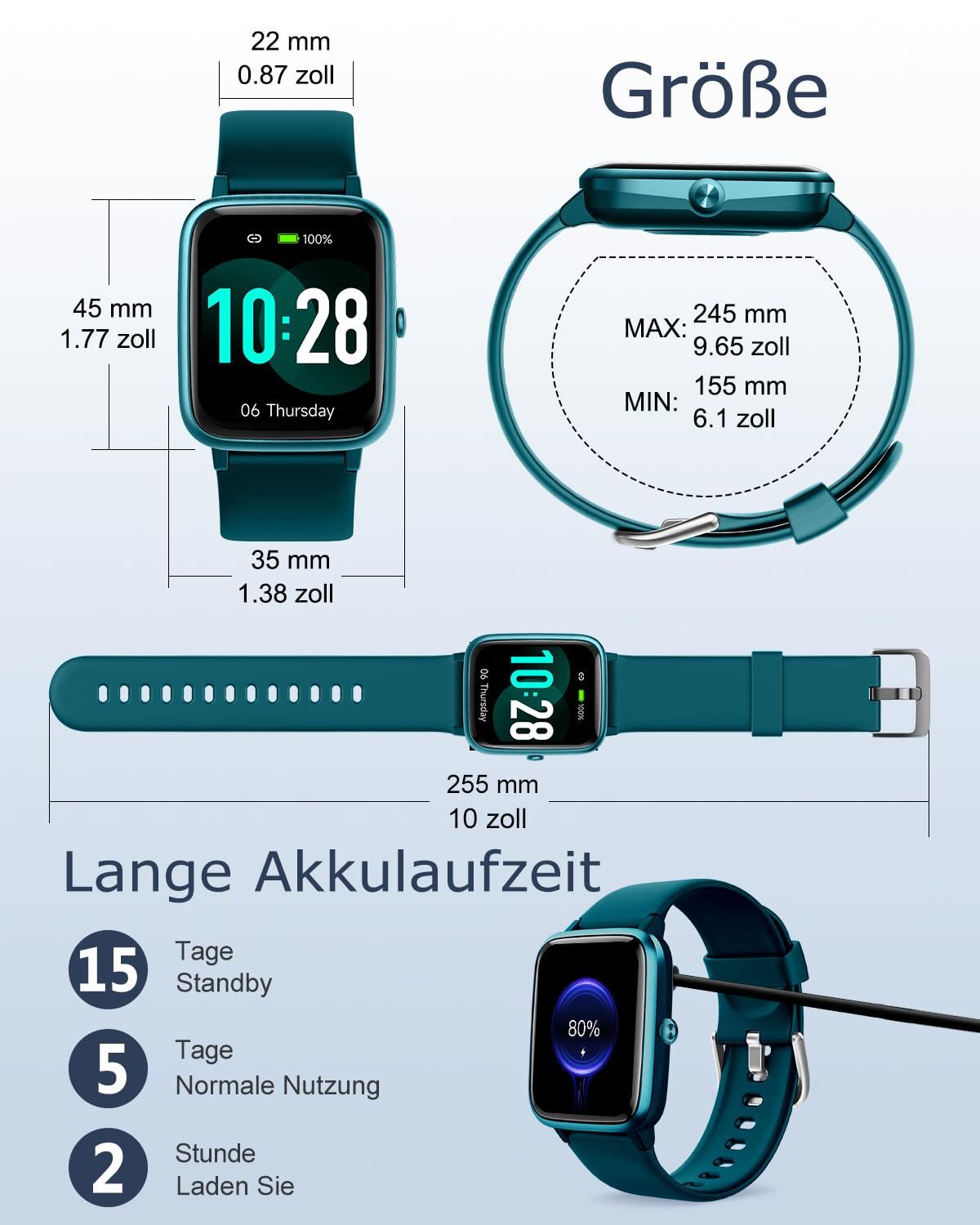 GRV Smartwatch für Damen Herren mit Telefonfunktion,Fitnessuhr mit Herzfrequenzmessung,SpO2,Schrittzähler,Schlafmonitor,Multi Trainingsmodi für iOS Android Handy Alcovic