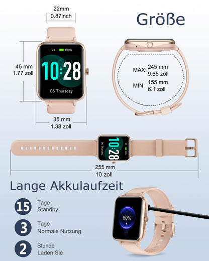GRV Smartwatch für Damen Herren mit Telefonfunktion,Fitnessuhr mit Herzfrequenzmessung,SpO2,Schrittzähler,Schlafmonitor,Multi Trainingsmodi für iOS Android Handy Alcovic
