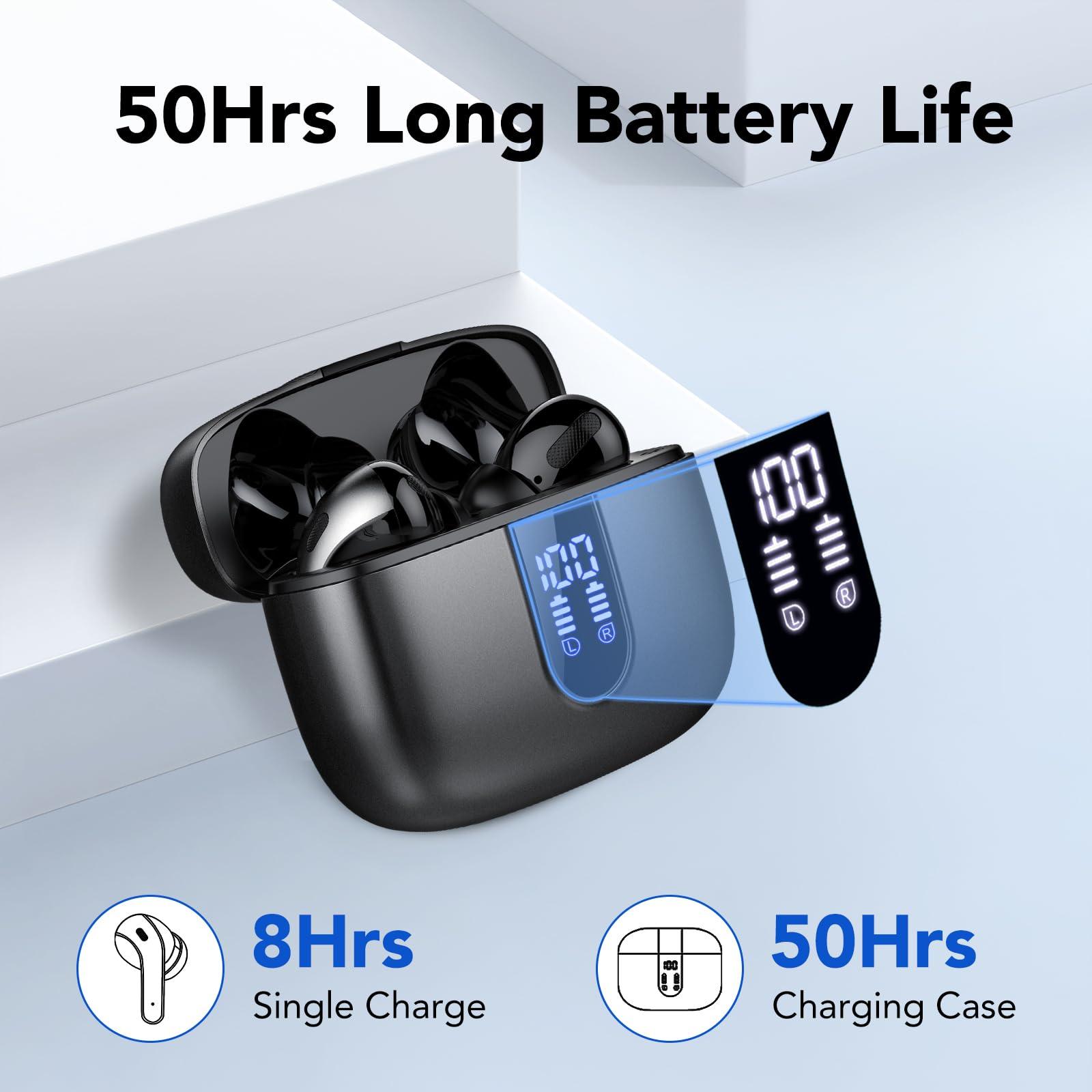 Bluetooth Kopfhörer, In Ear Kopfhörer Kabellos Bluetooth 5.3 mit 50H Tiefer Bass, 2024 Neue Kabellose Kopfhörer Noise Cancelling Earbuds mit 4 ENC Mic, IPX7 Wasserdicht Ohrhörer, USB-C Alcovic