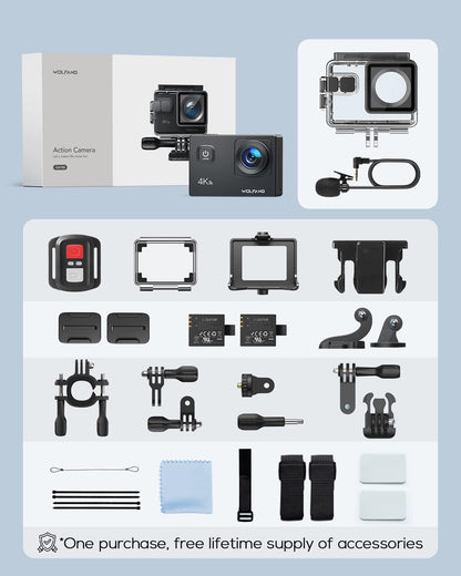 WOLFANG Action Cam 4K30FPS 20MP mit 32GB microSDXC Speicherkarte WiFi 40M Unterwasserkamera Wasserdicht EIS Actioncam Fernregler Mikrofon Zubehör Kit - Alcovic