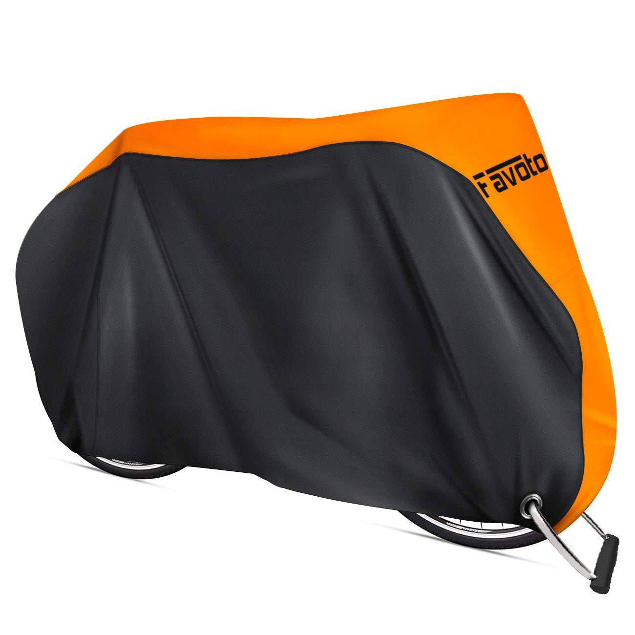 Favoto Fahrradabdeckung Wasserdicht Fahrrad Abdeckplane für 2-3 Fahrräder 210D Oxford-Gewebe Fahrradgarage Plane Fahrrad Schutzhülle Abdeckhaube mit Beutel 200 x 105x 110CM (Orange-Schwarz) Alcovic