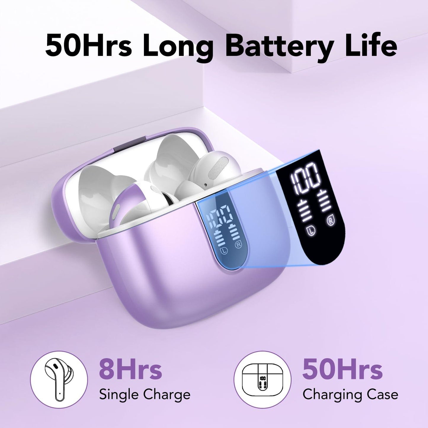 Bluetooth Kopfhörer, In Ear Kopfhörer Kabellos Bluetooth 5.3 mit 50H Tiefer Bass, 2024 Neue Kabellose Kopfhörer Noise Cancelling Earbuds mit 4 ENC Mic, IPX7 Wasserdicht Ohrhörer, USB-C Alcovic