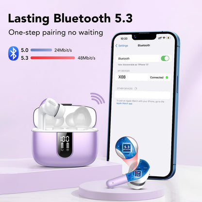 Bluetooth Kopfhörer, In Ear Kopfhörer Kabellos Bluetooth 5.3 mit 50H Tiefer Bass, 2024 Neue Kabellose Kopfhörer Noise Cancelling Earbuds mit 4 ENC Mic, IPX7 Wasserdicht Ohrhörer, USB-C Alcovic