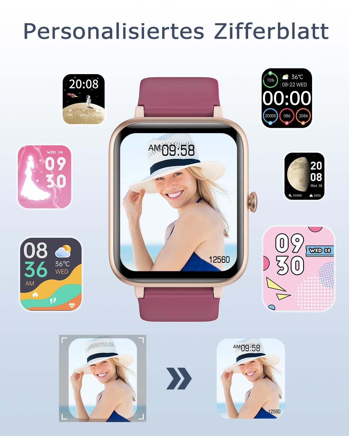 GRV Smartwatch für Damen Herren mit Telefonfunktion,Fitnessuhr mit Herzfrequenzmessung,SpO2,Schrittzähler,Schlafmonitor,Multi Trainingsmodi für iOS Android Handy Alcovic