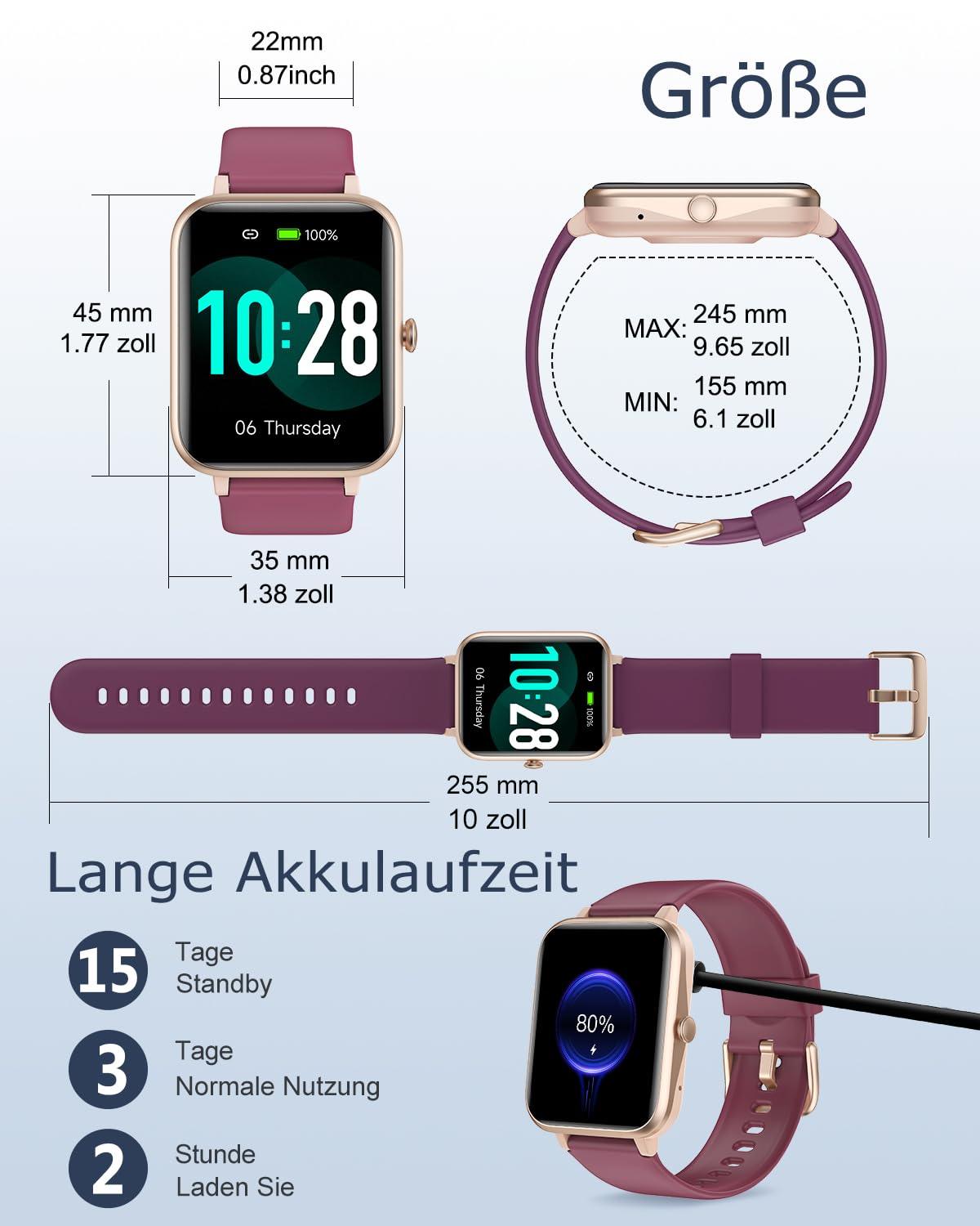 GRV Smartwatch für Damen Herren mit Telefonfunktion,Fitnessuhr mit Herzfrequenzmessung,SpO2,Schrittzähler,Schlafmonitor,Multi Trainingsmodi für iOS Android Handy Alcovic
