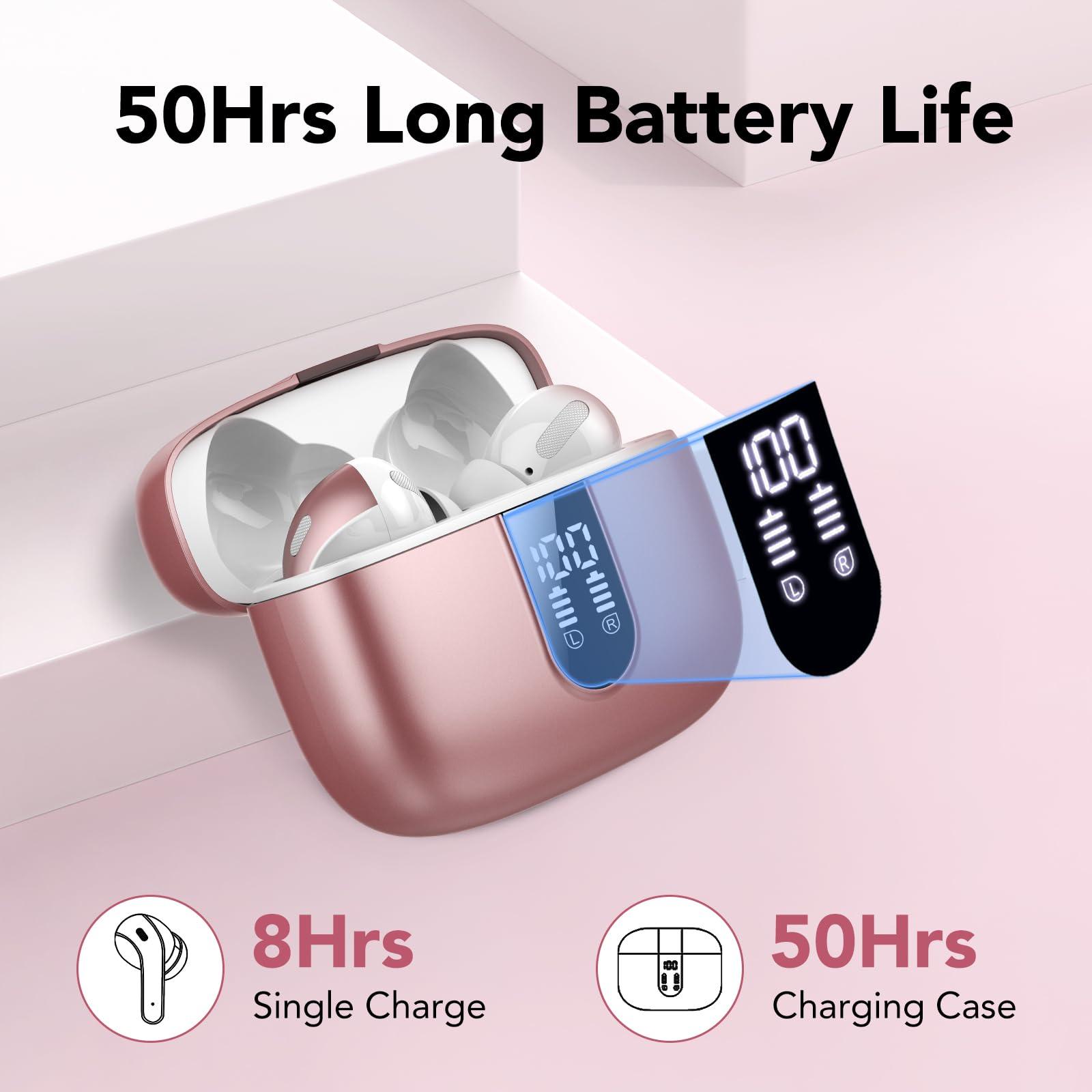 Bluetooth Kopfhörer, In Ear Kopfhörer Kabellos Bluetooth 5.3 mit 50H Tiefer Bass, 2024 Neue Kabellose Kopfhörer Noise Cancelling Earbuds mit 4 ENC Mic, IPX7 Wasserdicht Ohrhörer, USB-C Alcovic