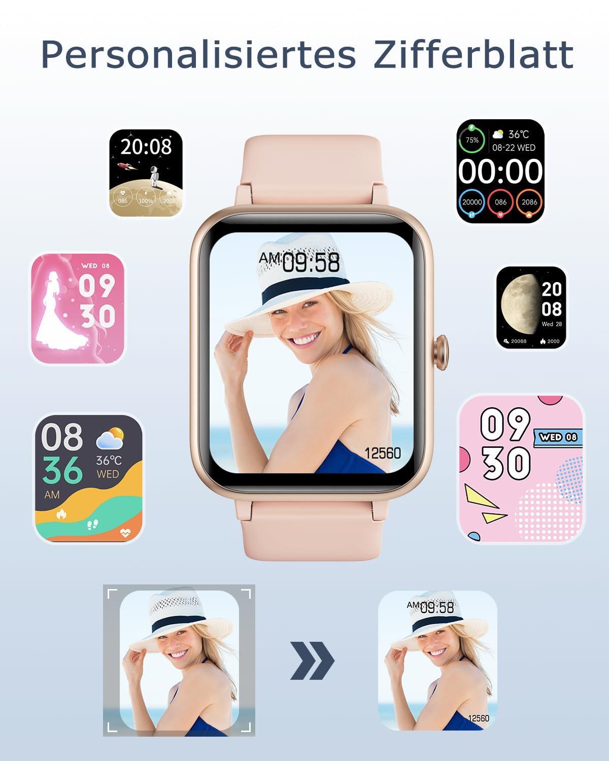 GRV Smartwatch für Damen Herren mit Telefonfunktion,Fitnessuhr mit Herzfrequenzmessung,SpO2,Schrittzähler,Schlafmonitor,Multi Trainingsmodi für iOS Android Handy Alcovic