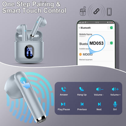 Bluetooth In-Ear Kopfhörer – Kabellos, Bluetooth 5.4, 48 h, 4 ENC Mics, Tiefer Bass, IPX7, USB-C, LED-Anzeige