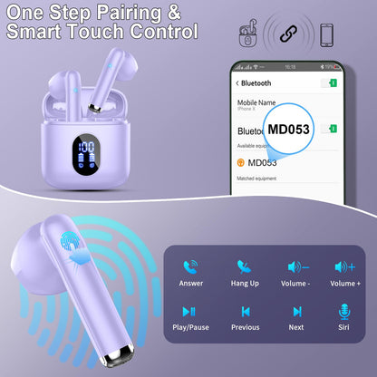 Bluetooth In-Ear Kopfhörer – Kabellos, Bluetooth 5.4, 48 h, 4 ENC Mics, Tiefer Bass, IPX7, USB-C, LED-Anzeige