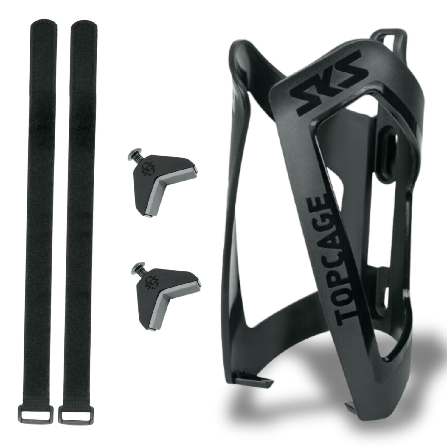 SKS GERMANY ANYWHERE TOPCAGE Flaschenhalter, Fahrradzubehör, Flaschenhalterung für Fahrräder, inklusive Gurte für Rohre mit Durchmesser bis 80 mm, sicherer Flaschenhalt, schwarz Alcovic