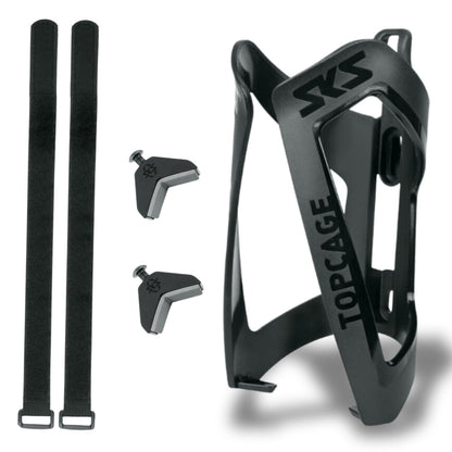 SKS GERMANY ANYWHERE TOPCAGE Flaschenhalter, Fahrradzubehör, Flaschenhalterung für Fahrräder, inklusive Gurte für Rohre mit Durchmesser bis 80 mm, sicherer Flaschenhalt, schwarz Alcovic
