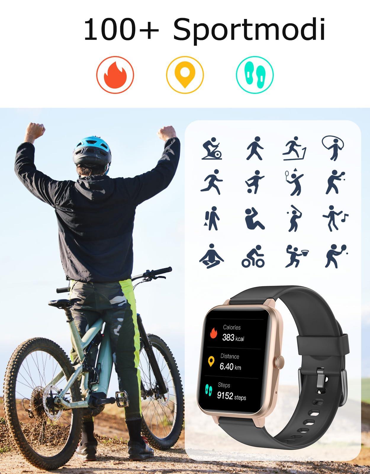 GRV Smartwatch für Damen Herren mit Telefonfunktion,Fitnessuhr mit Herzfrequenzmessung,SpO2,Schrittzähler,Schlafmonitor,Multi Trainingsmodi für iOS Android Handy Alcovic