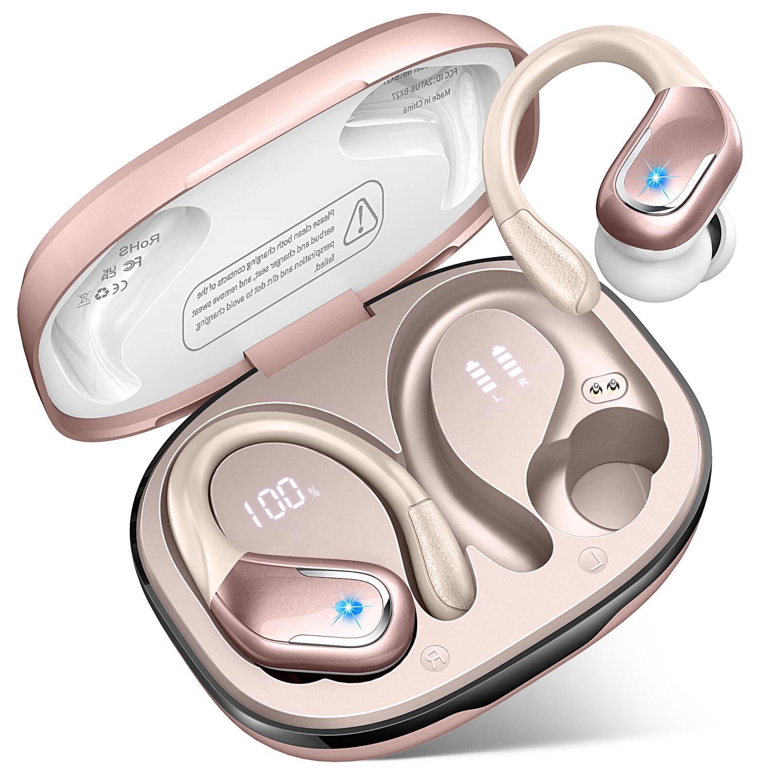 Bluetooth Kopfhörer Sport, 75Std Kopfhörer Kabellos Bluetooth 5.4, HiFi Stereo Tiefer Bass Wireless Earbud, 4 ENC Noise Cancelling Mic, IP7 Wasserdicht in Ear Ohrhörer mit Ohrhaken, USB-C LED-Anzeige Alcovic