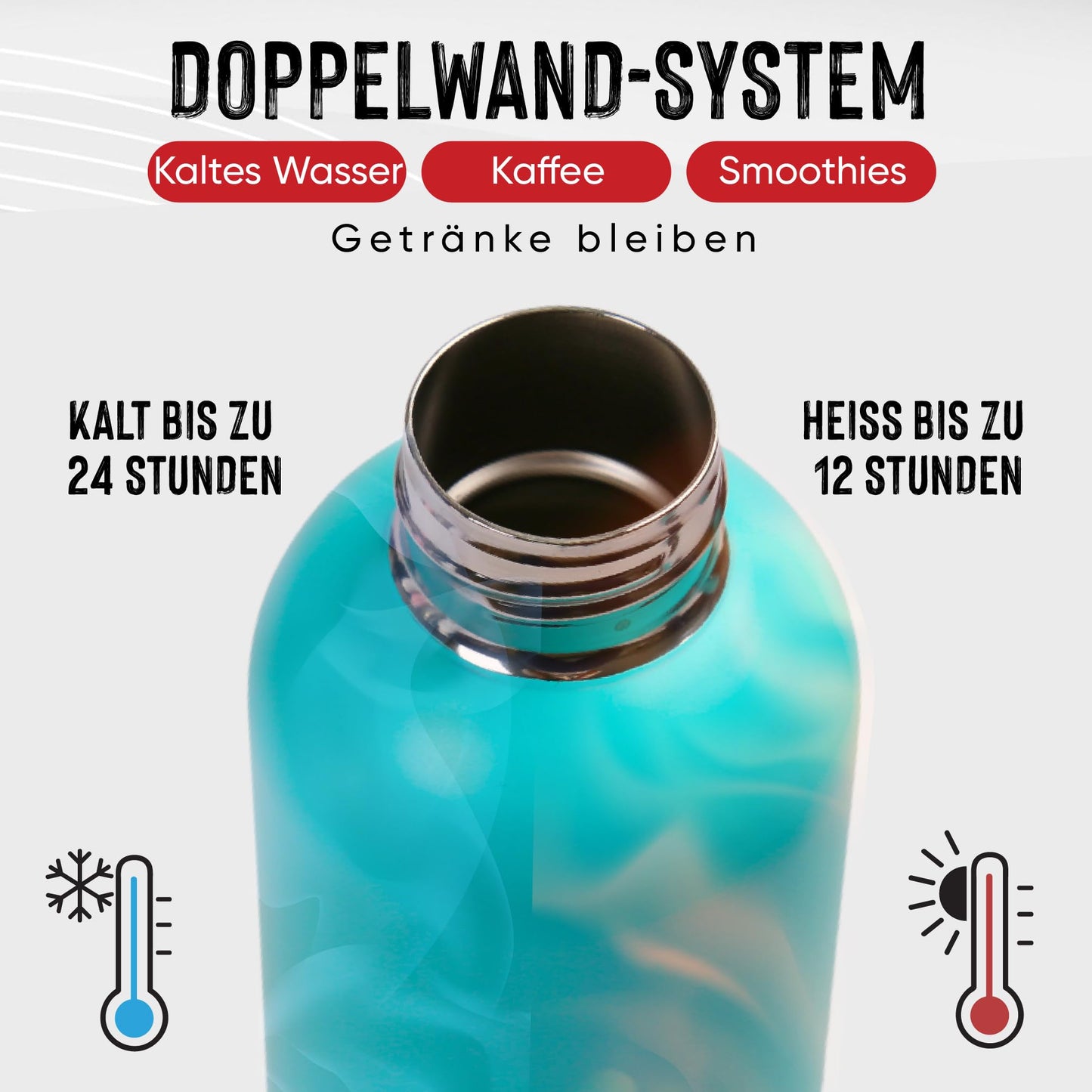 Otto Koning Edelstahl Trinkflasche 500ml – Doppelwandig, Vakuumisoliert, Hält Getränke 24h Kalt & 12h Heiß, BPA-frei