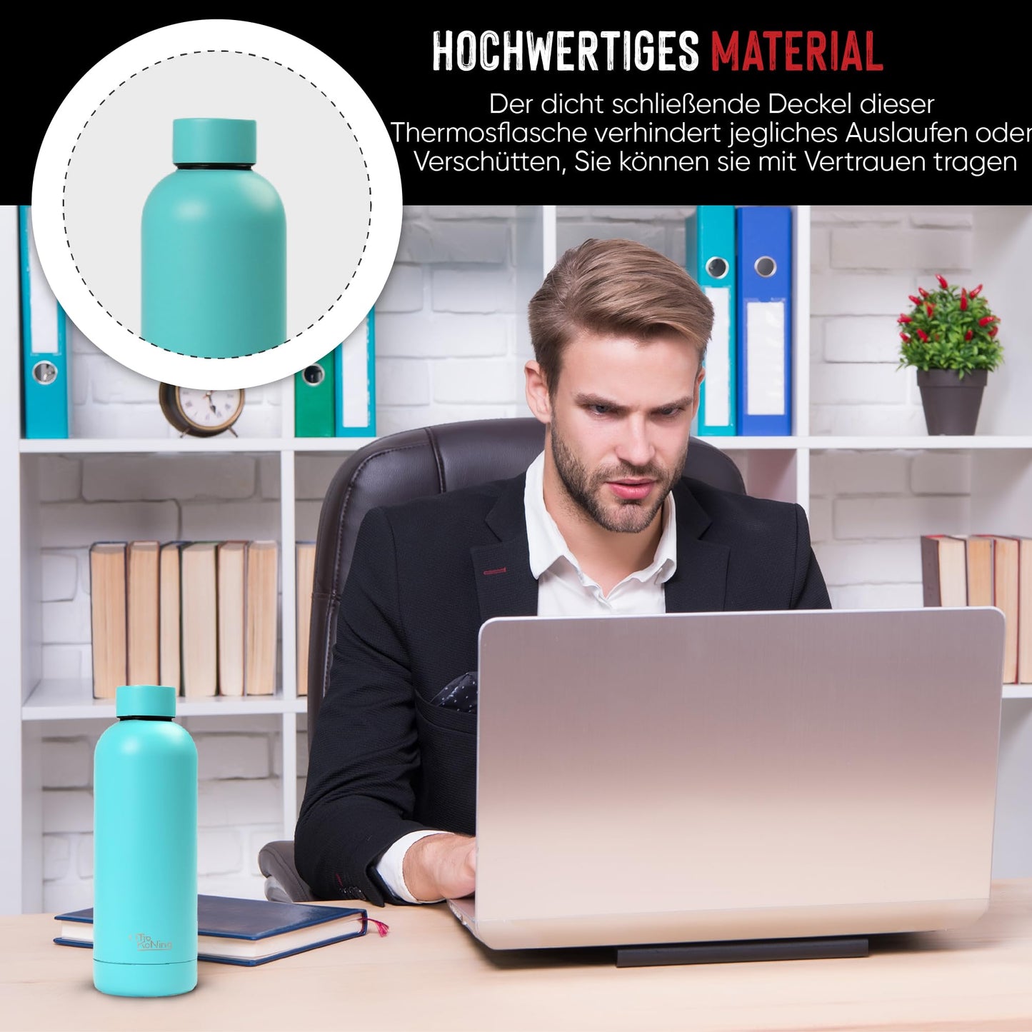 Otto Koning Edelstahl Trinkflasche 500ml – Doppelwandig, Vakuumisoliert, Hält Getränke 24h Kalt & 12h Heiß, BPA-frei