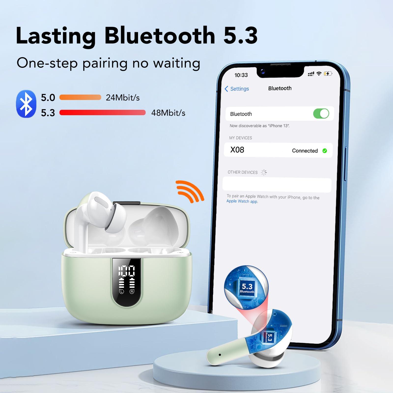 Bluetooth Kopfhörer, In Ear Kopfhörer Kabellos Bluetooth 5.3 mit 50H Tiefer Bass, 2024 Neue Kabellose Kopfhörer Noise Cancelling Earbuds mit 4 ENC Mic, IPX7 Wasserdicht Ohrhörer, USB-C Alcovic