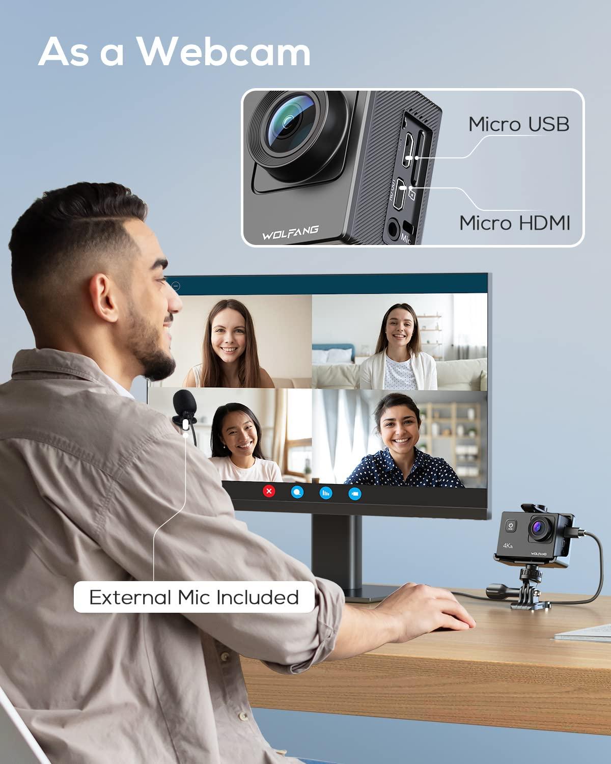 WOLFANG Action Cam 4K30FPS 20MP mit 32GB microSDXC Speicherkarte WiFi 40M Unterwasserkamera Wasserdicht EIS Actioncam Fernregler Mikrofon Zubehör Kit - Alcovic