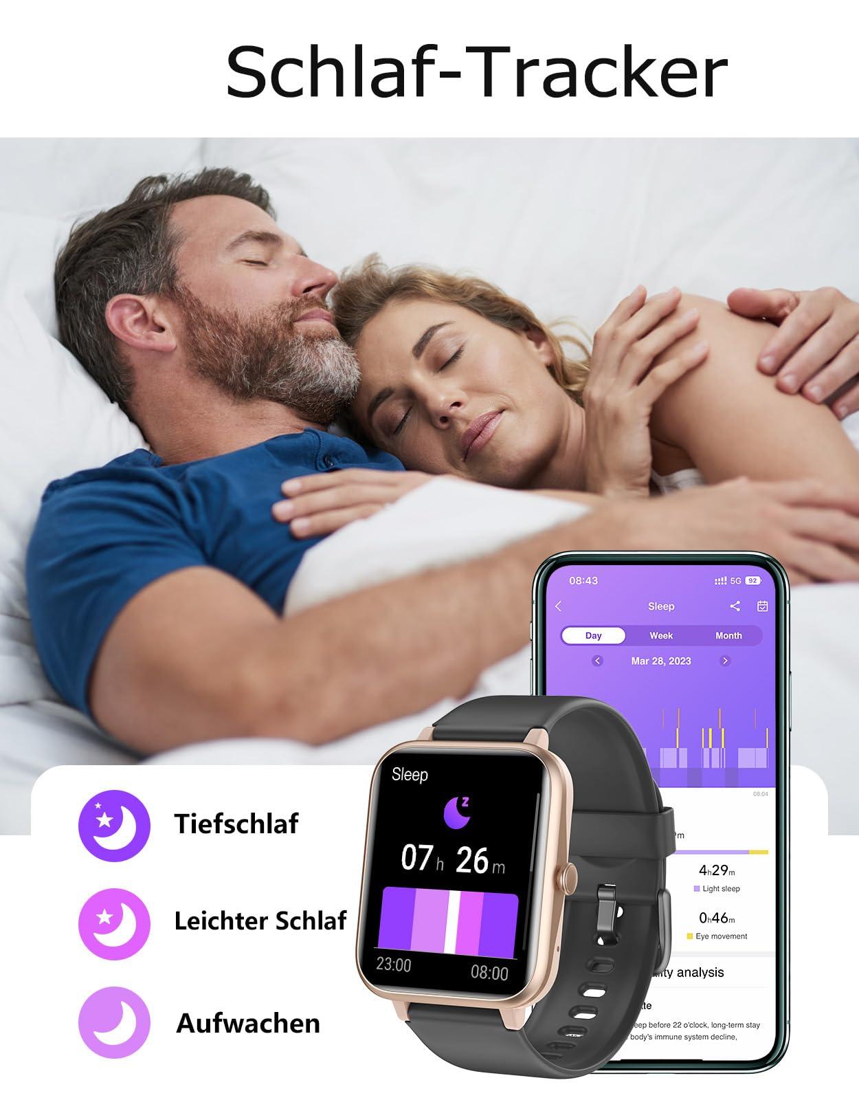 GRV Smartwatch für Damen Herren mit Telefonfunktion,Fitnessuhr mit Herzfrequenzmessung,SpO2,Schrittzähler,Schlafmonitor,Multi Trainingsmodi für iOS Android Handy Alcovic