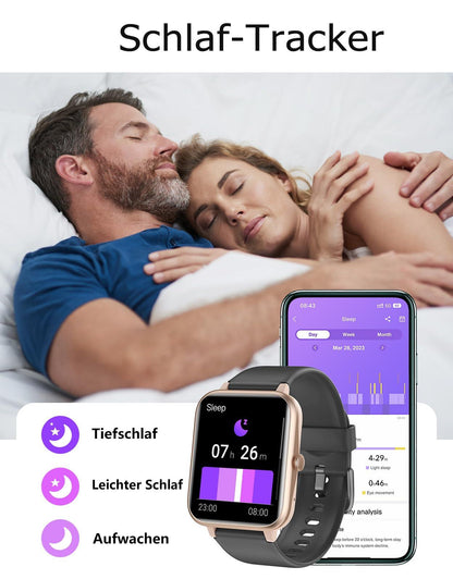 GRV Smartwatch für Damen Herren mit Telefonfunktion,Fitnessuhr mit Herzfrequenzmessung,SpO2,Schrittzähler,Schlafmonitor,Multi Trainingsmodi für iOS Android Handy Alcovic