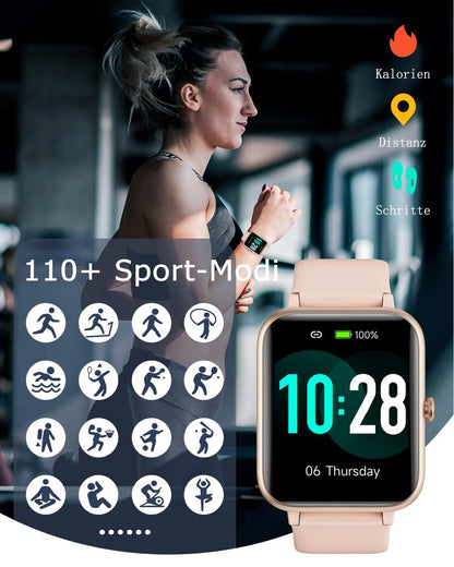 GRV Smartwatch für Damen Herren mit Telefonfunktion,Fitnessuhr mit Herzfrequenzmessung,SpO2,Schrittzähler,Schlafmonitor,Multi Trainingsmodi für iOS Android Handy Alcovic
