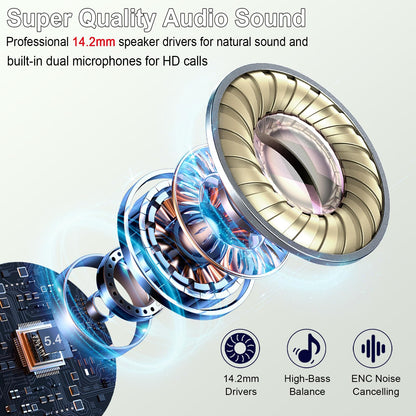 Bluetooth In-Ear Kopfhörer – Kabellos, Bluetooth 5.4, 48 h, 4 ENC Mics, Tiefer Bass, IPX7, USB-C, LED-Anzeige