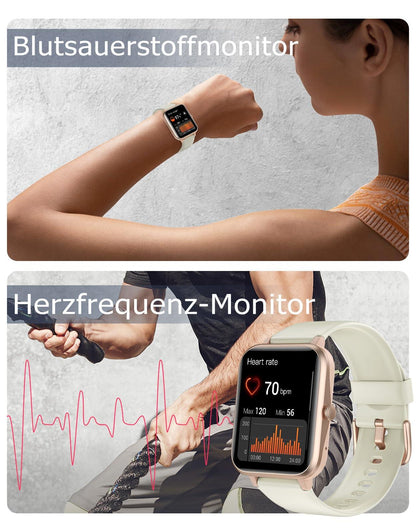 GRV Smartwatch für Damen Herren mit Telefonfunktion,Fitnessuhr mit Herzfrequenzmessung,SpO2,Schrittzähler,Schlafmonitor,Multi Trainingsmodi für iOS Android Handy Alcovic
