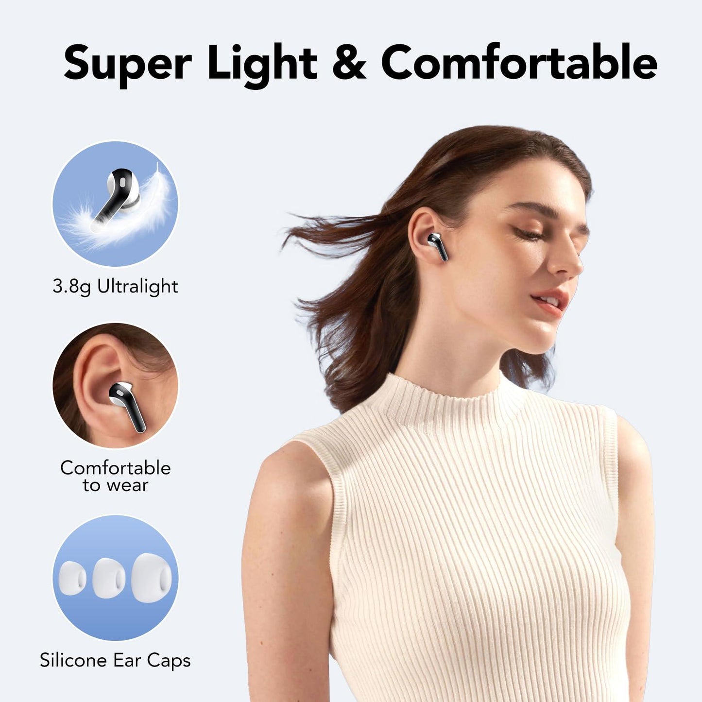Bluetooth Kopfhörer, In Ear Kopfhörer Kabellos Bluetooth 5.3 mit 50H Tiefer Bass, 2024 Neue Kabellose Kopfhörer Noise Cancelling Earbuds mit 4 ENC Mic, IPX7 Wasserdicht Ohrhörer, USB-C Alcovic