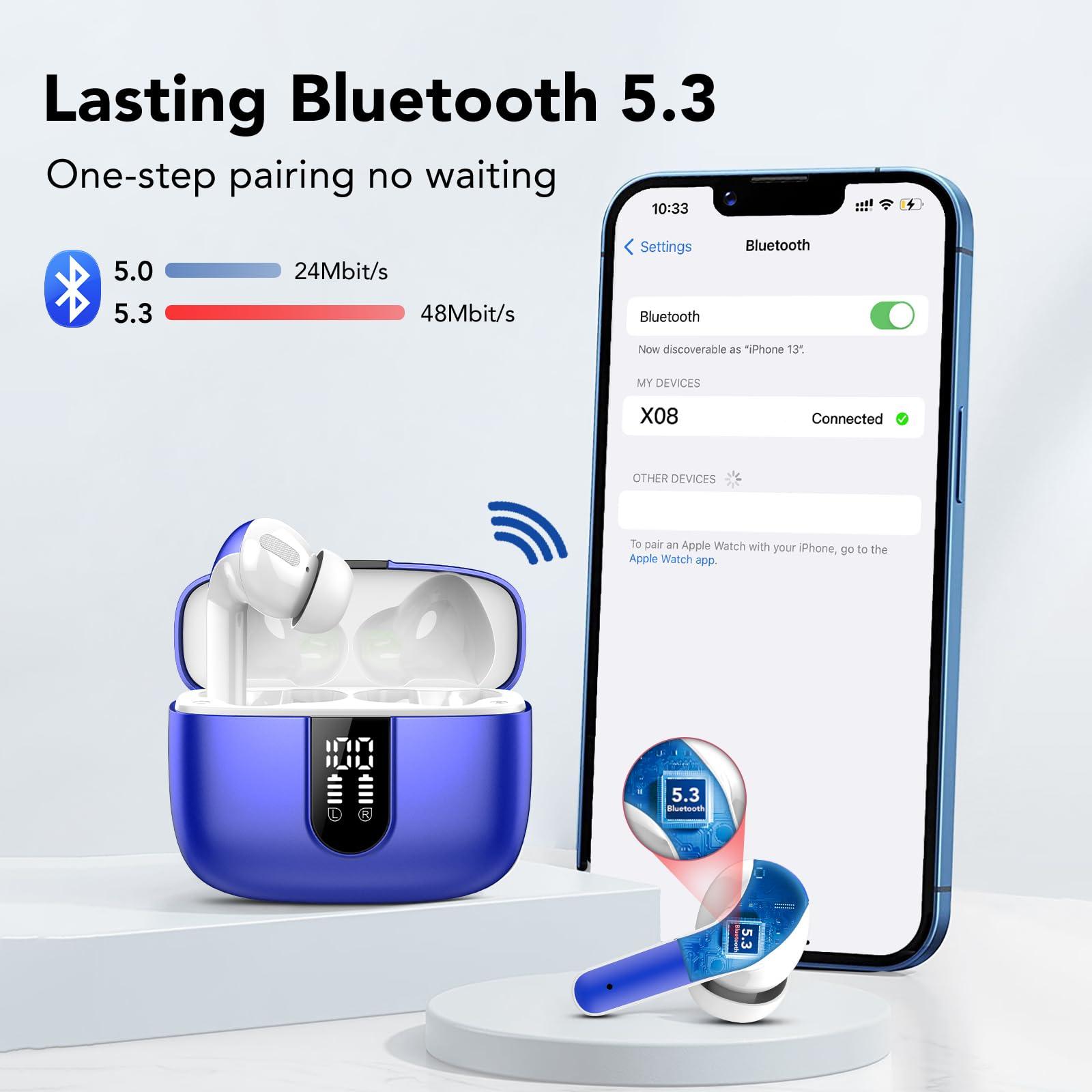 Bluetooth Kopfhörer, In Ear Kopfhörer Kabellos Bluetooth 5.3 mit 50H Tiefer Bass, 2024 Neue Kabellose Kopfhörer Noise Cancelling Earbuds mit 4 ENC Mic, IPX7 Wasserdicht Ohrhörer, USB-C Alcovic