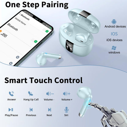 Bluetooth In-Ear Kopfhörer – Kabellos, Bluetooth 5.4, 48 h, 4 ENC Mics, Tiefer Bass, IPX7, USB-C, LED-Anzeige