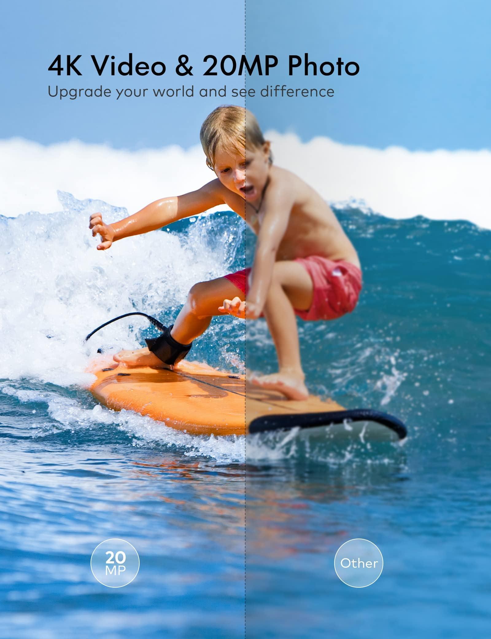 WOLFANG Action Cam 4K30FPS 20MP mit 32GB microSDXC Speicherkarte WiFi 40M Unterwasserkamera Wasserdicht EIS Actioncam Fernregler Mikrofon Zubehör Kit Alcovic
