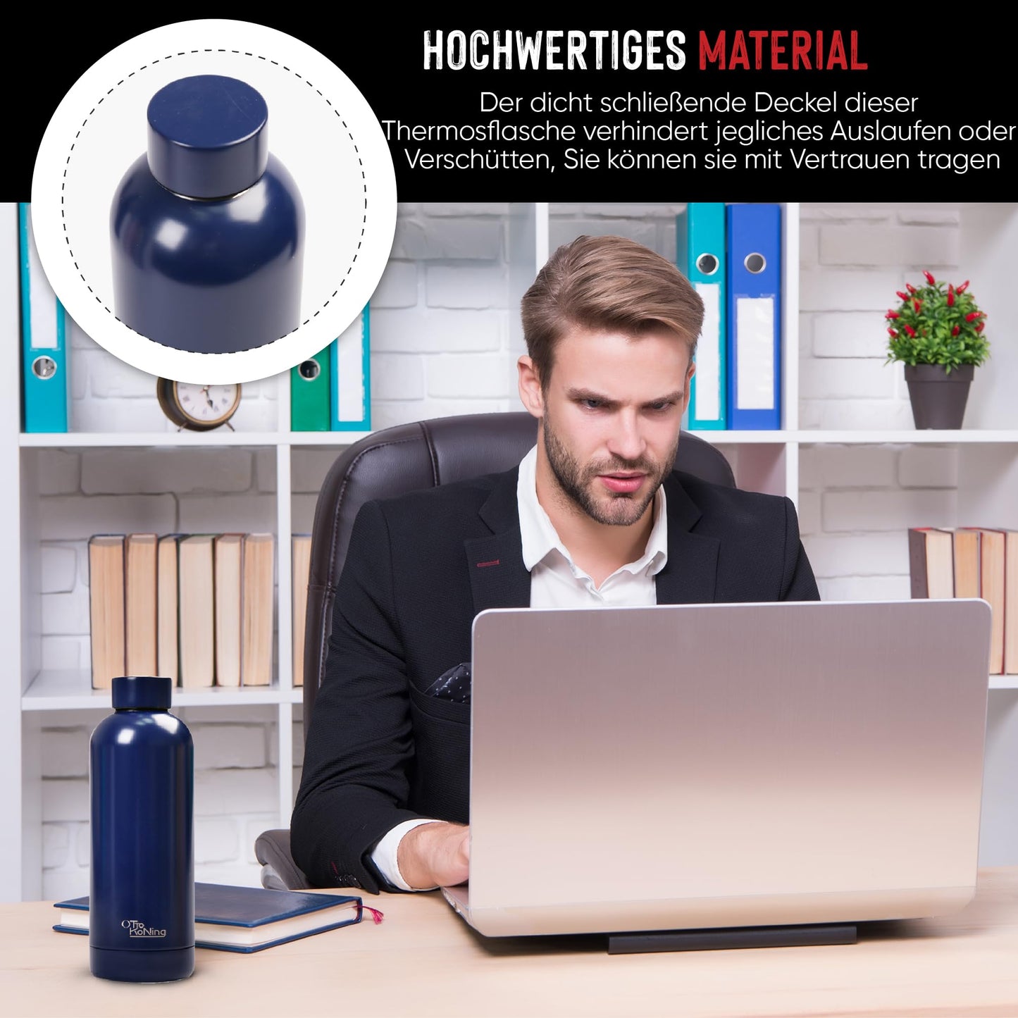 Otto Koning Edelstahl Trinkflasche 500ml – Doppelwandig, Vakuumisoliert, Hält Getränke 24h Kalt & 12h Heiß, BPA-frei