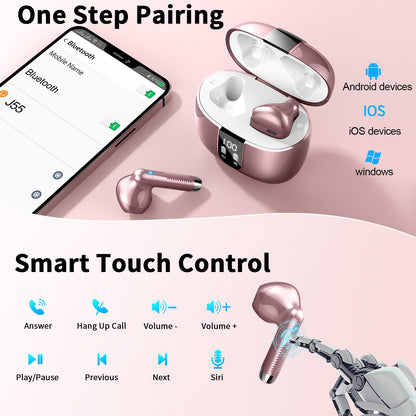 Bluetooth In-Ear Kopfhörer – Kabellos, Bluetooth 5.4, 48 h, 4 ENC Mics, Tiefer Bass, IPX7, USB-C, LED-Anzeige