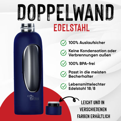 Otto Koning Edelstahl Trinkflasche 500ml – Doppelwandig, Vakuumisoliert, Hält Getränke 24h Kalt & 12h Heiß, BPA-frei